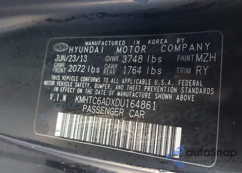 2013 Hyundai Veloster Base W/Black z USA, uszkodzony, nr VIN KMHTC6ADXDU164861